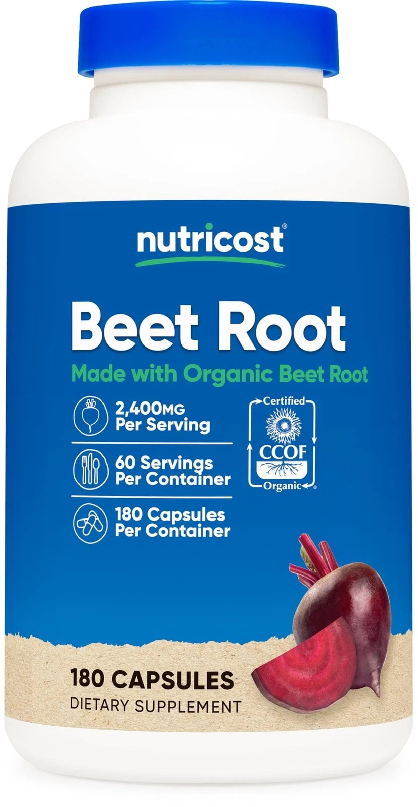 Nutricost Beet Root 2400mg, 180 Capsules - CCOF 180 Count (Pack of 1) Nutricost Beet Root 2400mg, 180 Capsules - CCOF 180 Count (Pack of 1)