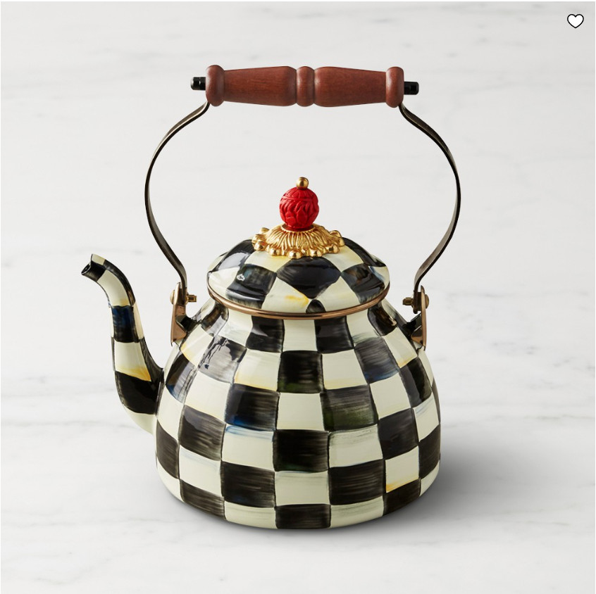 MacKenzie-Childs Courtly Check Tea Kettle, Whistling Stovetop Kettle, Kitchen Co