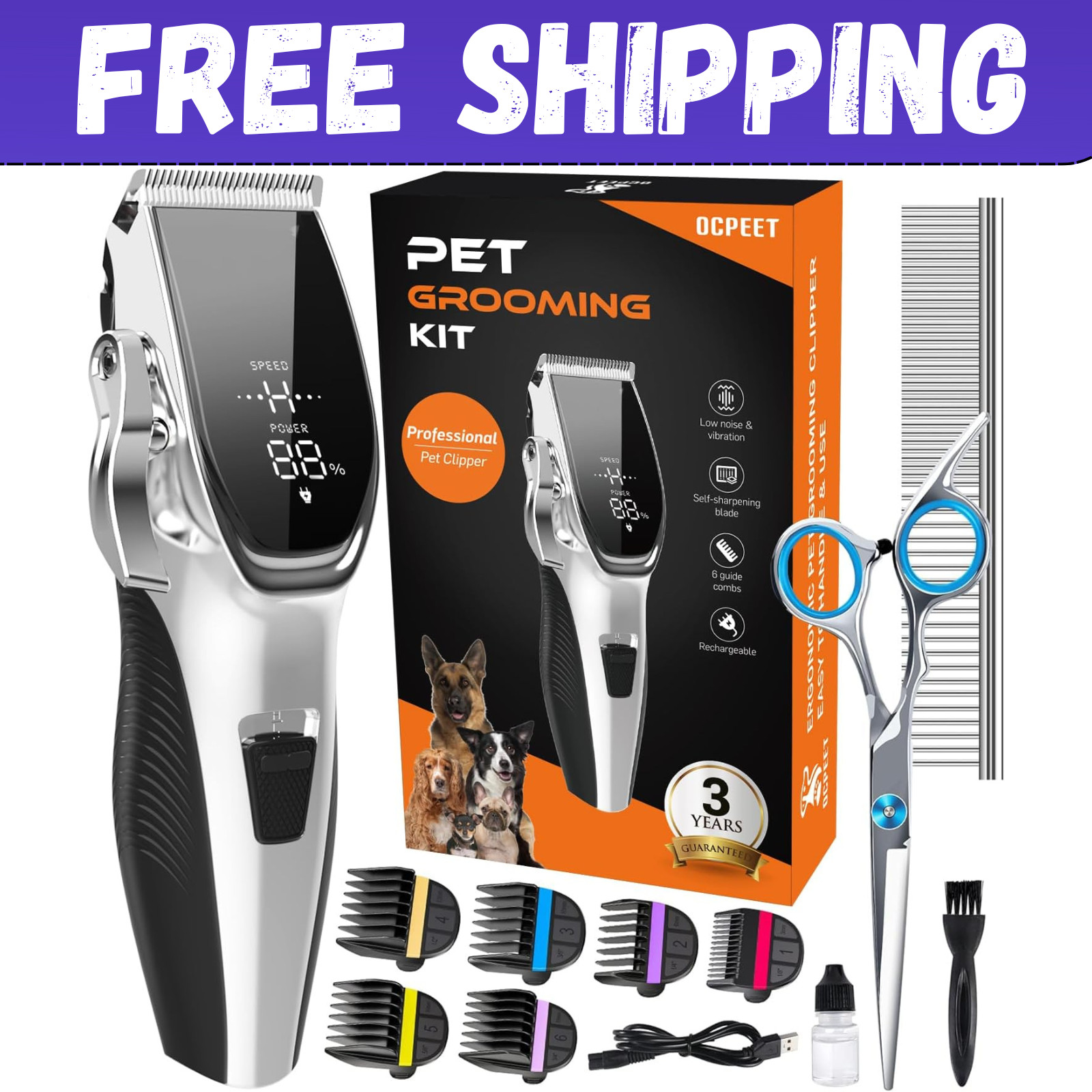 Professional PET CLIPPERS Dog Grooming Kit Heavy Duty Trimmer Thick Hair US