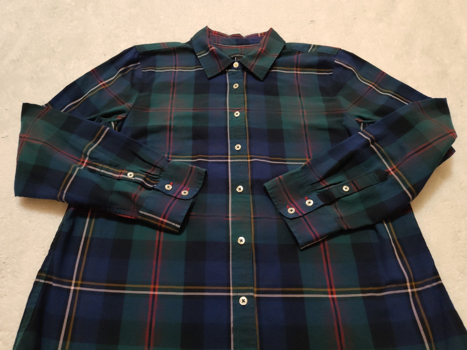 Talbots Shirt Womens Size L Green Blue Blackwatch Plaid Long Sleeve Button Up