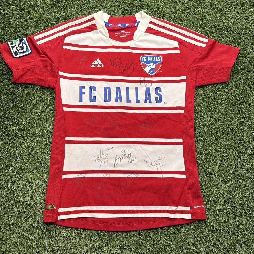Adidas FC Dallas Soccer Jersey Mens 13 14 Red White Signed ClimaCool #7