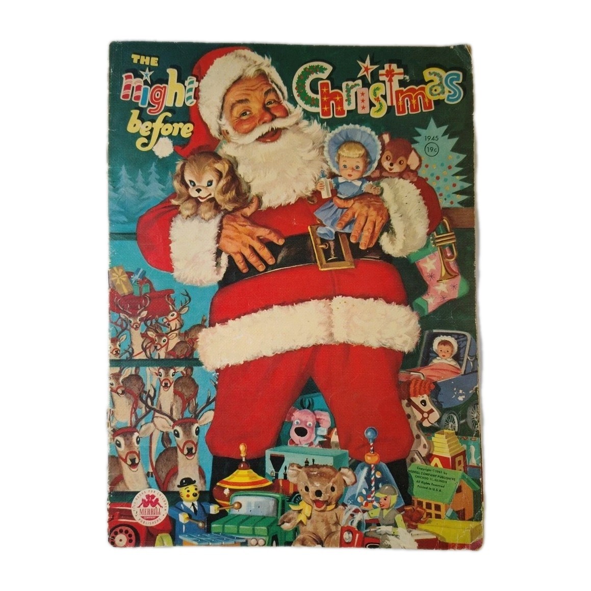 Vintage Merrill Company Linen NIGHT BEFORE CHRISTMAS 1961 VGC
