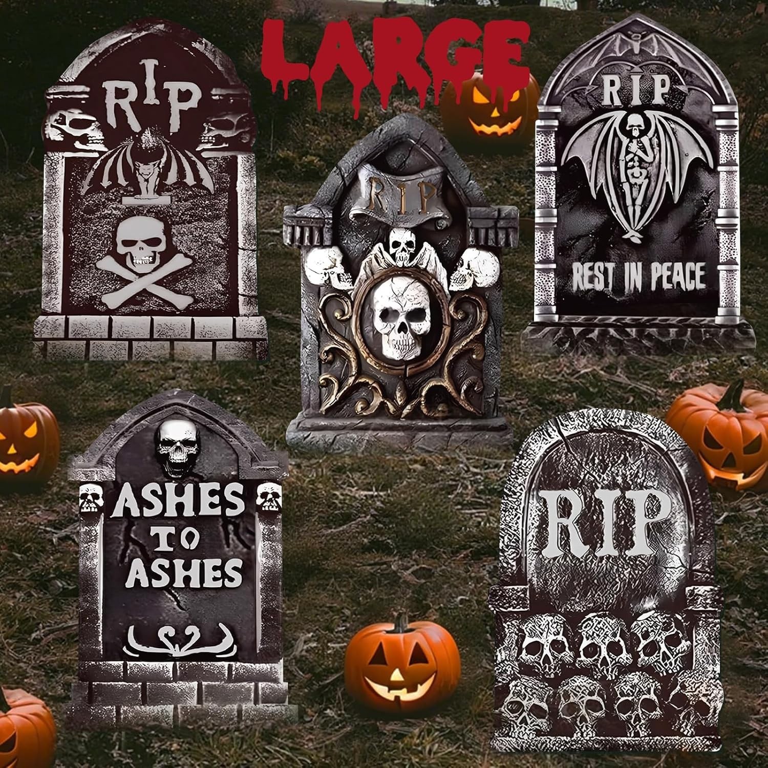 Unique DIY Halloween Graveyard Tombstones - 5PCS, 25.2-Inch Outdoor Decor