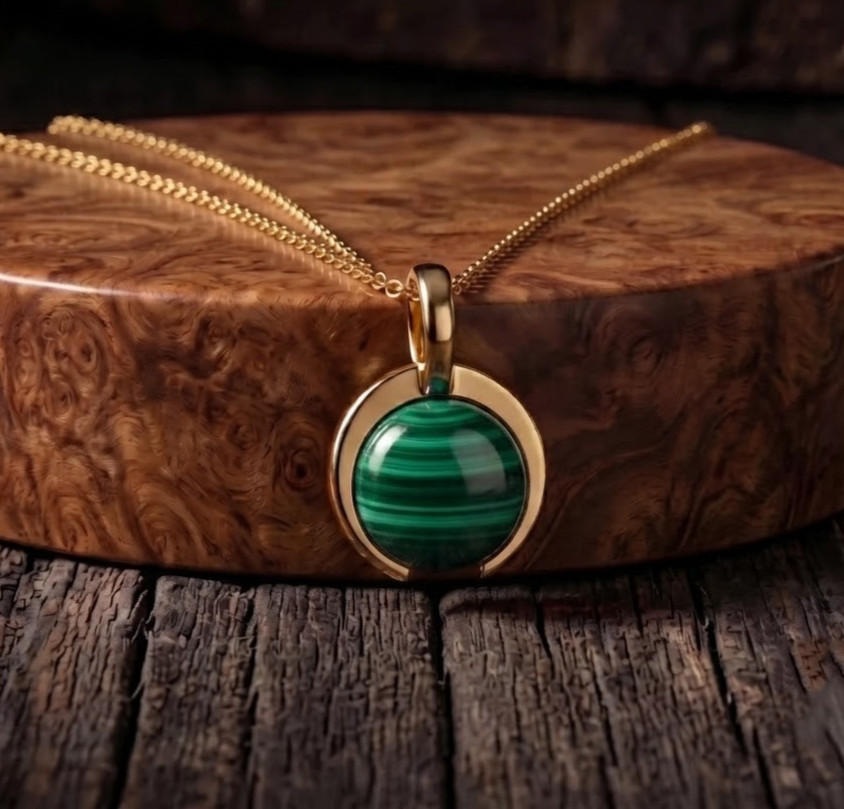 Handmade Green Malachite Pendant Dainty 14k Gold Plated Elegant Women's Jewelry