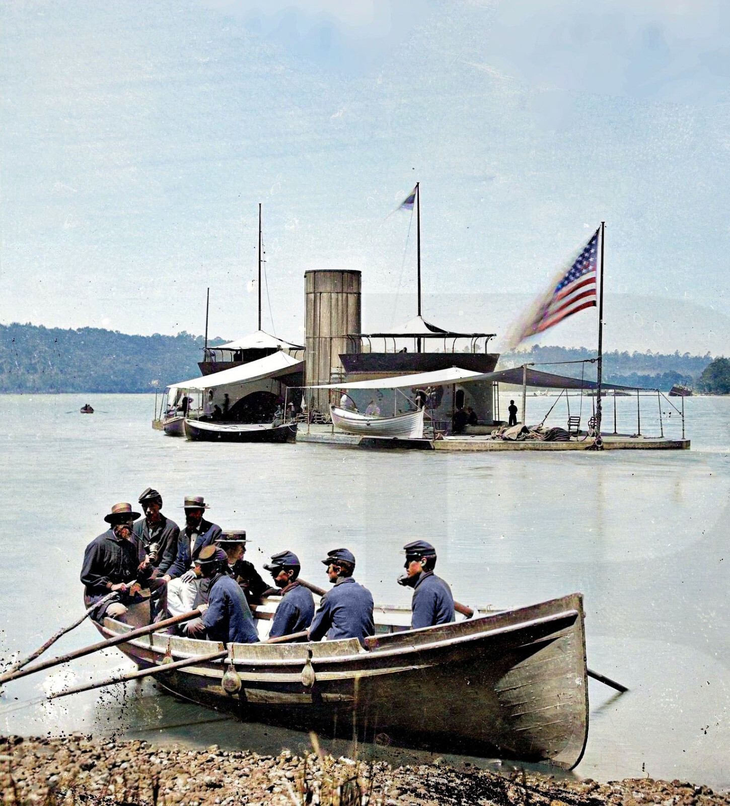 1864 Monitor U.S.S. Onondaga; soldiers in rowboat 11 x 14\ 1864 Monitor U.S.S. Onondaga; soldiers in rowboat 11 x 14\