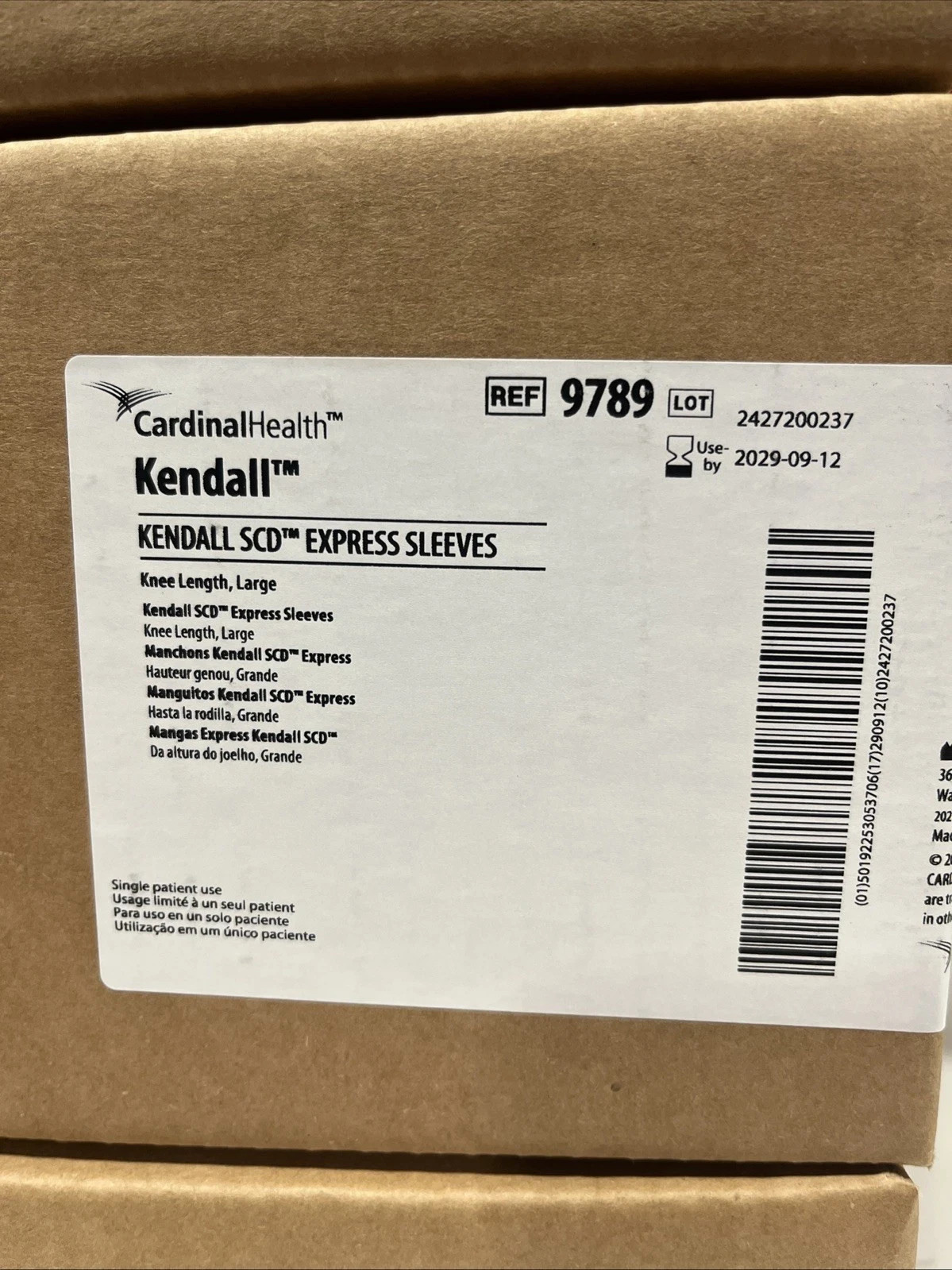 BX of 5 Cardinal Health Kendall SCD Express Sleeves Large, 9789, 08/2029+ BX of 5 Cardinal Health Kendall SCD Express Sleeves Large, 9789, 08/2029+
