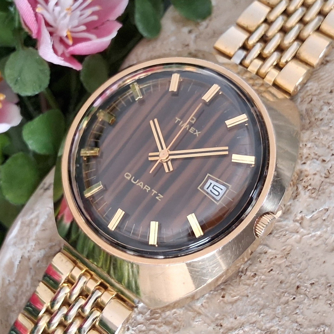Serviced 1972 Timex Time Machine Q Quartz Electric Men\'s Vintage Watch Tiger Eye