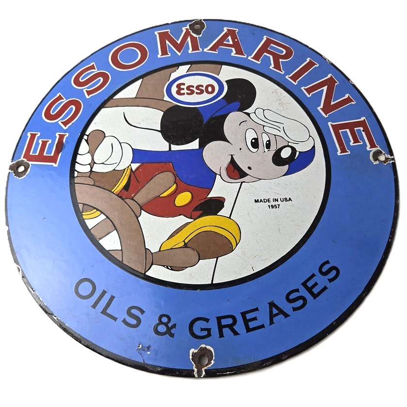 Vintage Esso Gasoline Sign - Mickey Mouse Service Station Porcelain Gas Sign