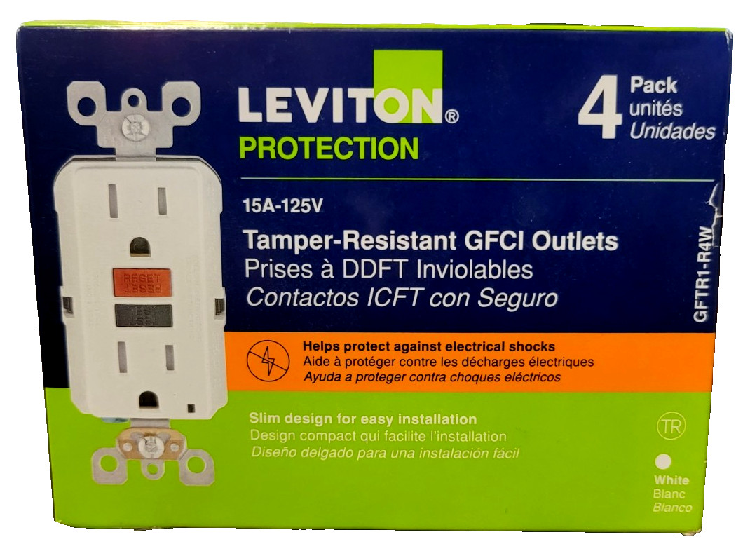 Leviton 15A 125V GFCI Outlet - White (4 Pack) (GFTR1-R4W). NEW .