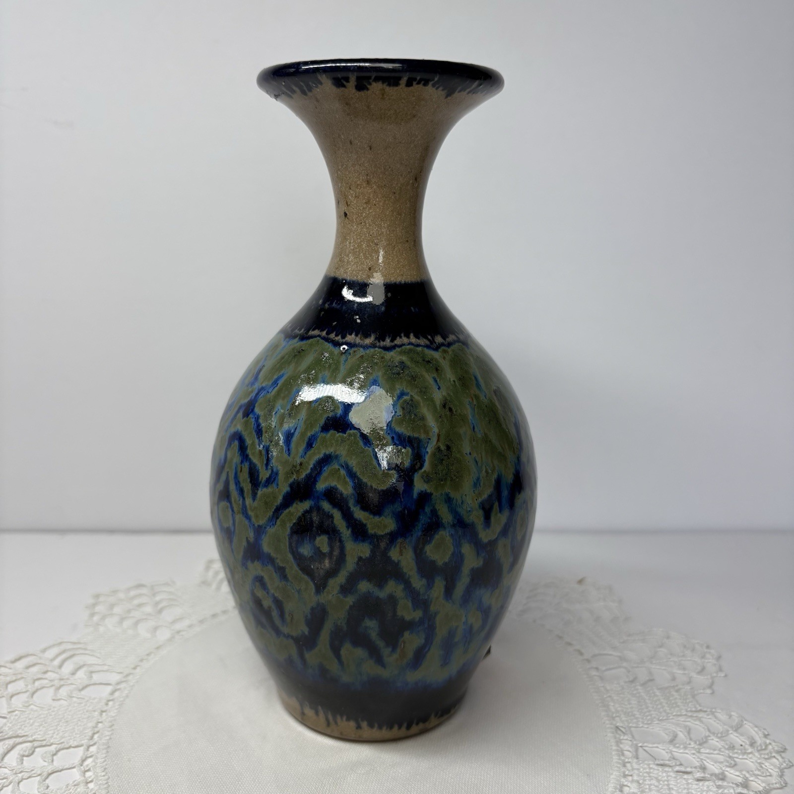 Wishon Harrell Pottery Signed Stoneware Vase Flambe’-Style Glaze La Jolla CA