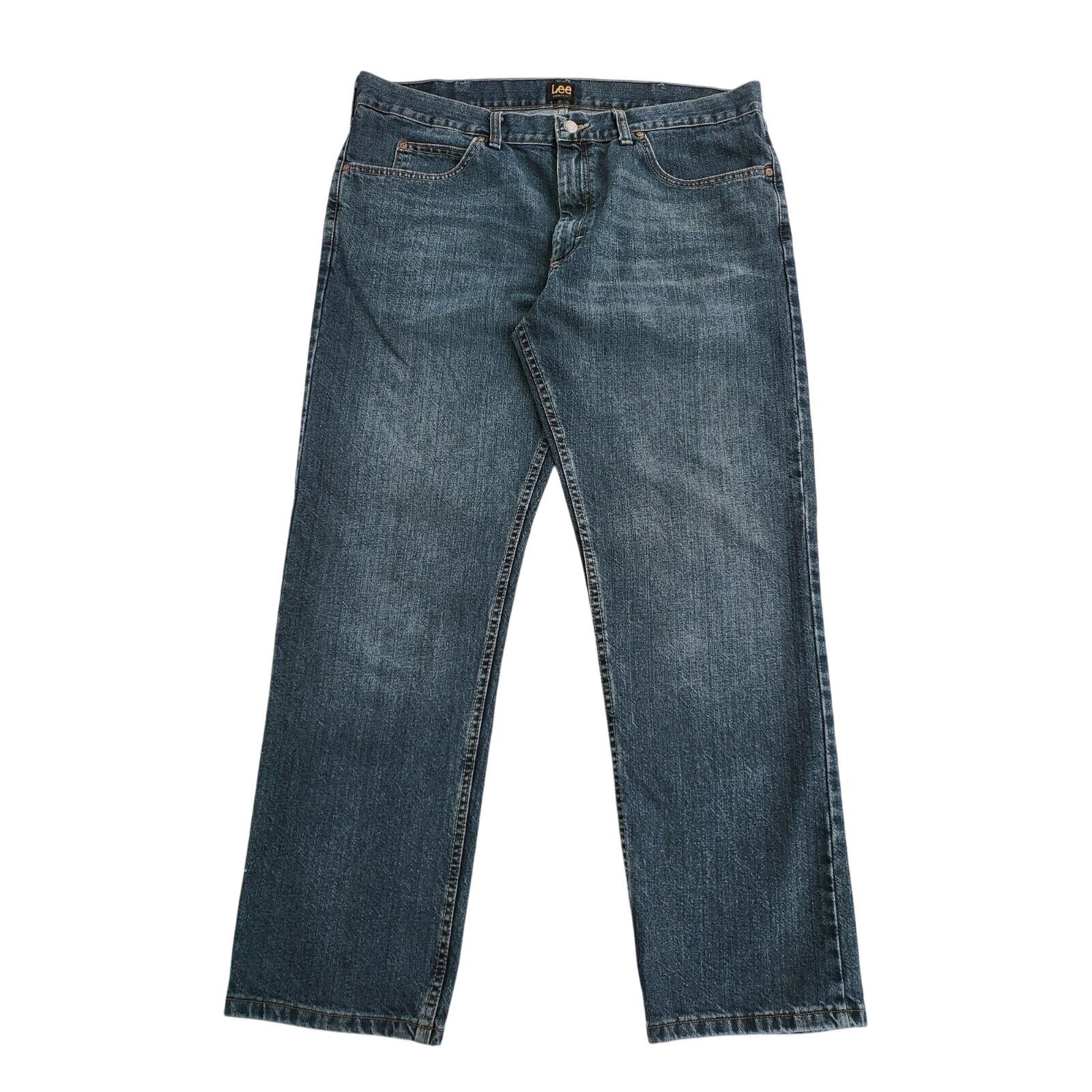Lee Jeans Men\'s Size 38x30 Blue Pants Relaxed Straight American Work Rinsed Dark