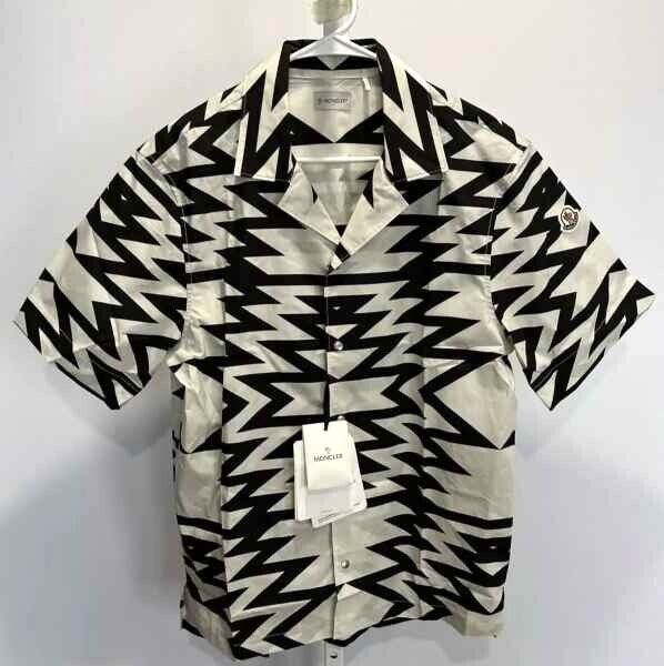 Moncler men\'s Black Geometric Print Camicia Shirt - size Small - retail $590