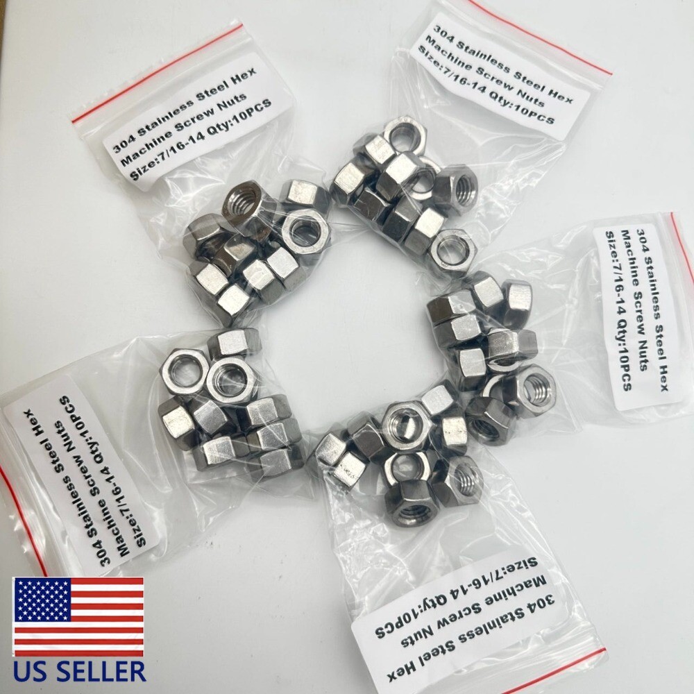 10PCS 7/16-14 304 Stainless Steel Hex Machine Screw Nuts