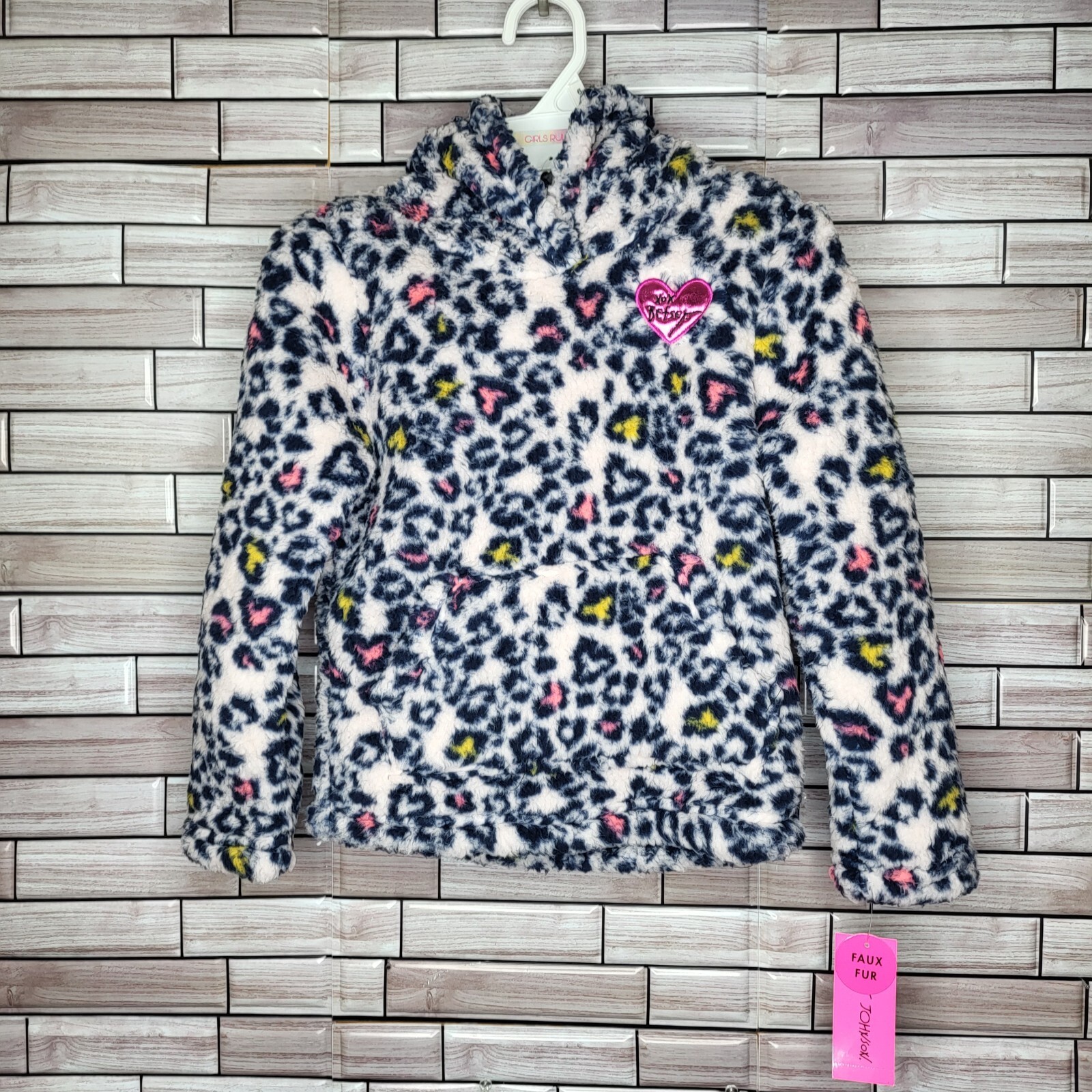 New Betsey Johnson Girls Size 5 Sherpa Popover Faux Fur Pullover Hoodie