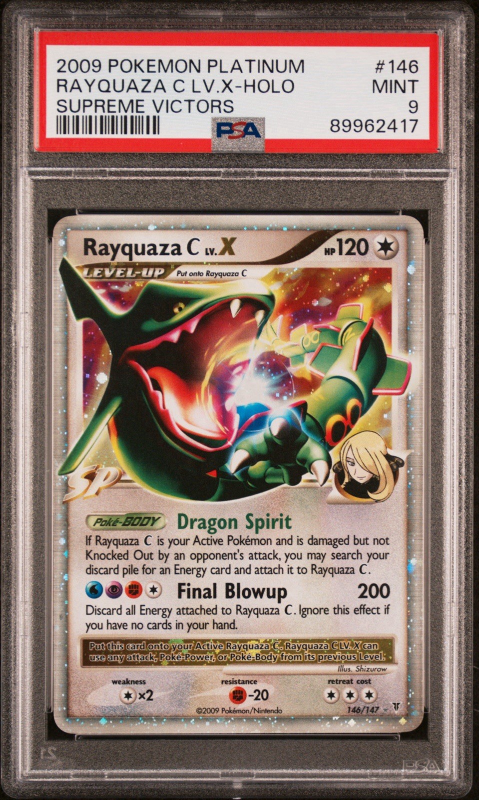 2009 POKEMON PLATINUM SUPREME VICTORS #146 RAYQUAZA C LV.X-HOLO PSA 9