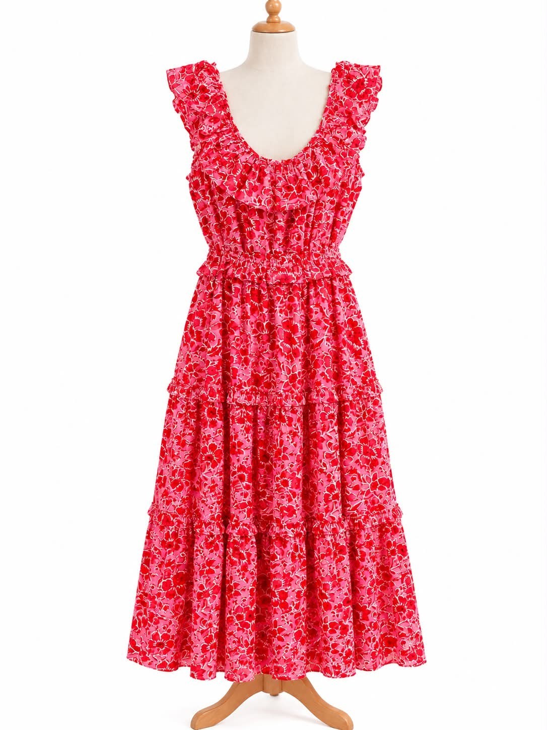 NWT J.Crew Red Pink Floral Ruffle Tiered Maxi Dress Size 6