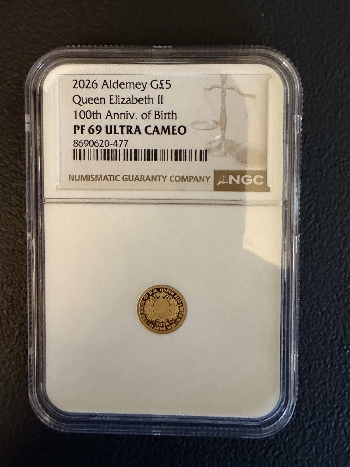 Alderney 2026 £5 .5 Gram Gold Queen Elizabeth II 100th Anniv Birth NGC PF69 UC Alderney 2026 £5 .5 Gram Gold Queen Elizabeth II 100th Anniv Birth NGC PF69 UC