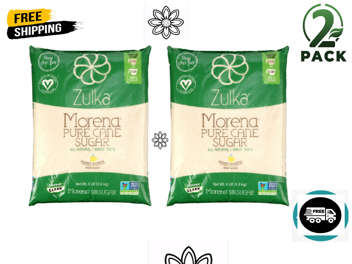 Zulka Pure Cane Sugar, 8 lb, Vegan & Plant Based and Non GMO.Best Price 2 Pack
