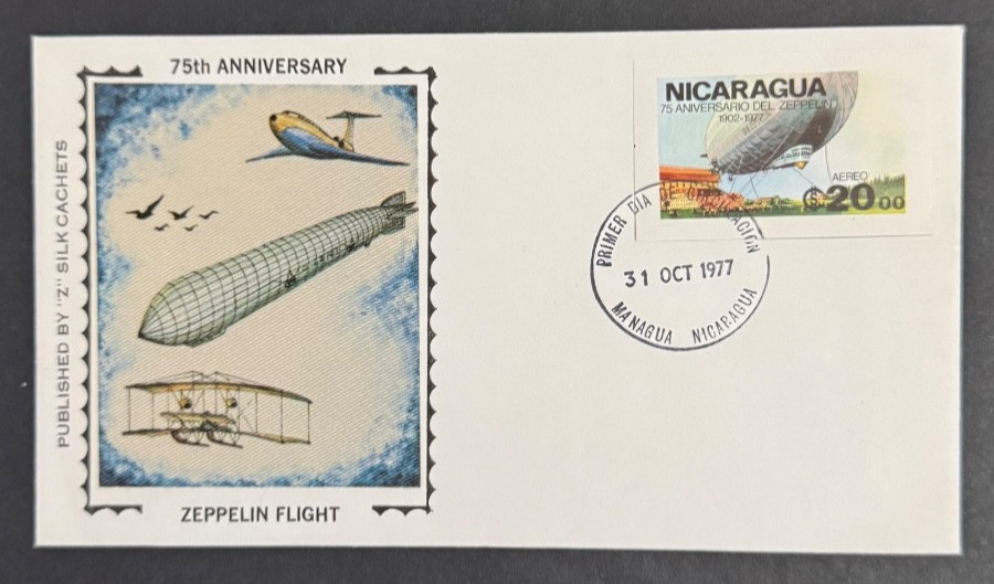 AtoZ. 1977 Nicaragua FDC Zeppelin Silk Cachet Scarce