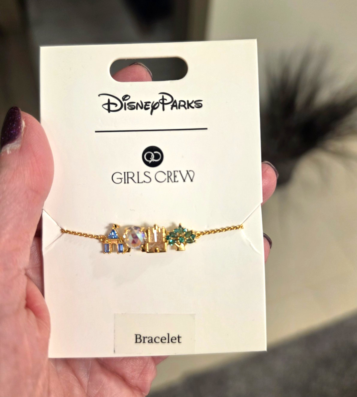 Disney Parks x Girls Crew Disney Castle Charm Bracelet Gold Tone Colored Stones