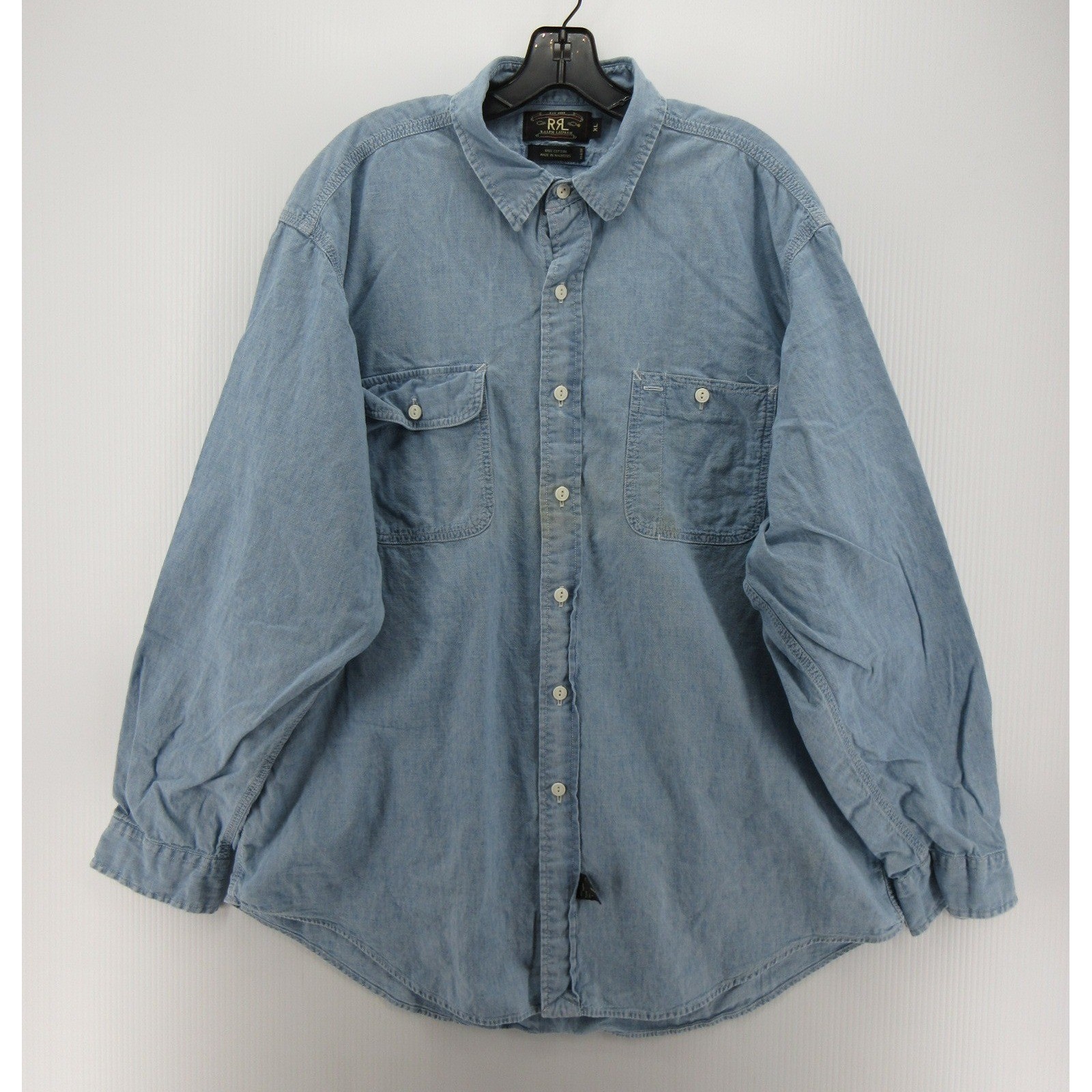 VTG RRL Double RL Ralph Lauren Shirt Mens XL Blue Chambray Button Up Workwear *