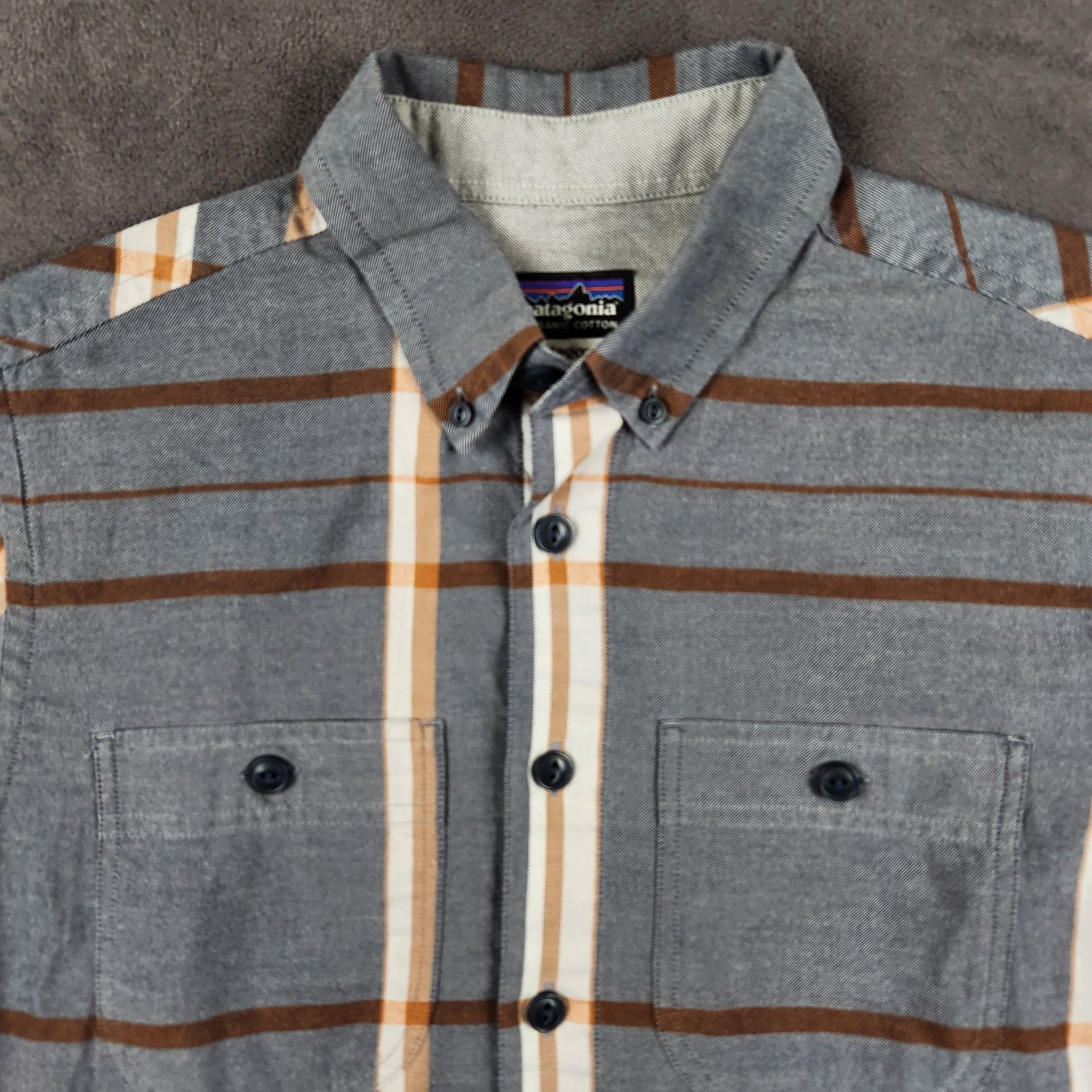 Patagonia Birdshot Shirt Mens Small Grey Plaid Short Sleeve Button Up 53195