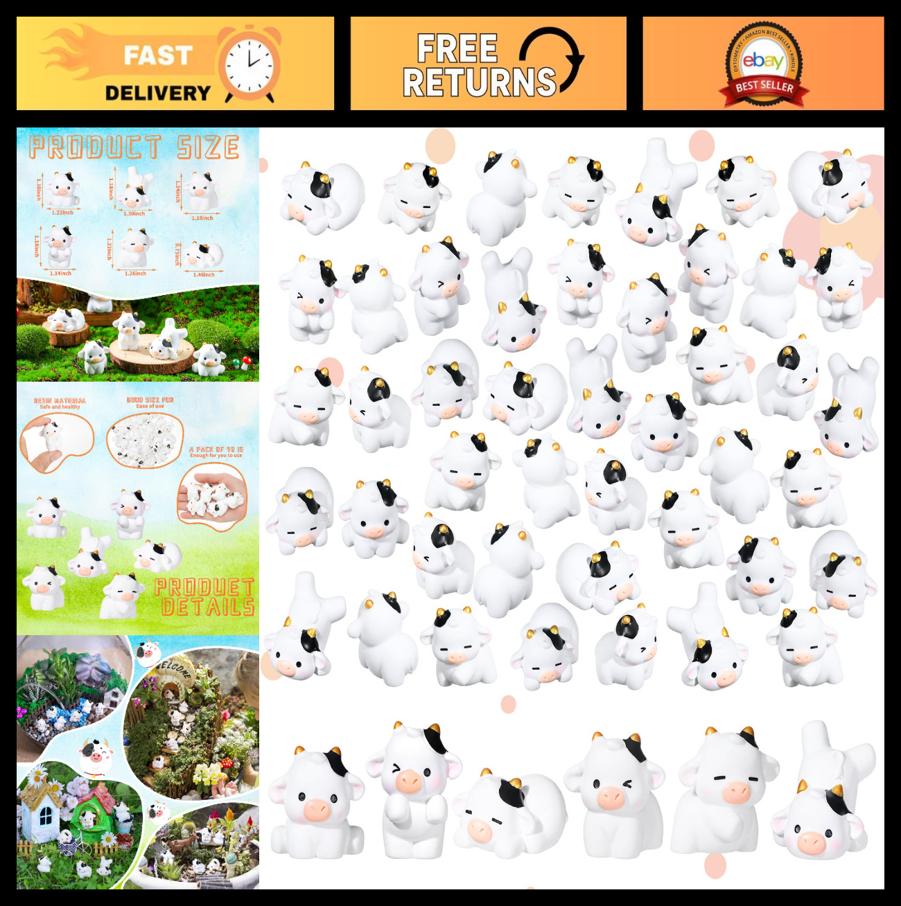 48 Pcs Mini Cow Figurines - Cute Resin Tiny Animals for Garden Decor & DIY Craft 48 Pcs Mini Cow Figurines - Cute Resin Tiny Animals for Garden Decor & DIY Craft