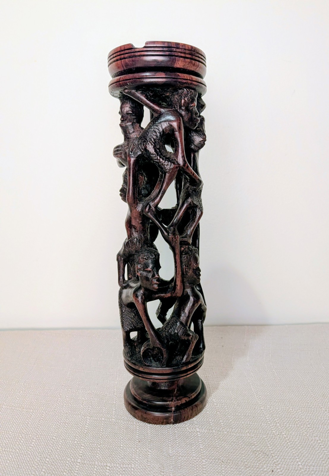 Vintage African Makonde Hand-Carved Tree of Life Ashtray from Tanzania