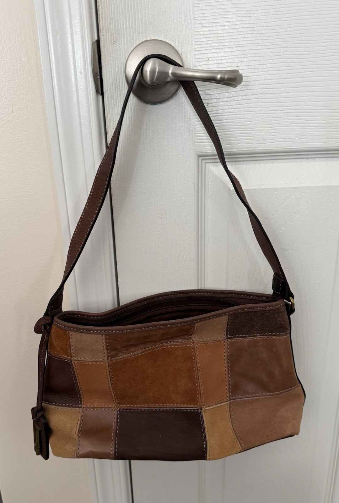 Vintage Fossil Patchwork Shoulder Bag Leather Suede Brown Tan Boho Y2K 90s Hobo Vintage Fossil Patchwork Shoulder Bag Leather Suede Brown Tan Boho Y2K 90s Hobo