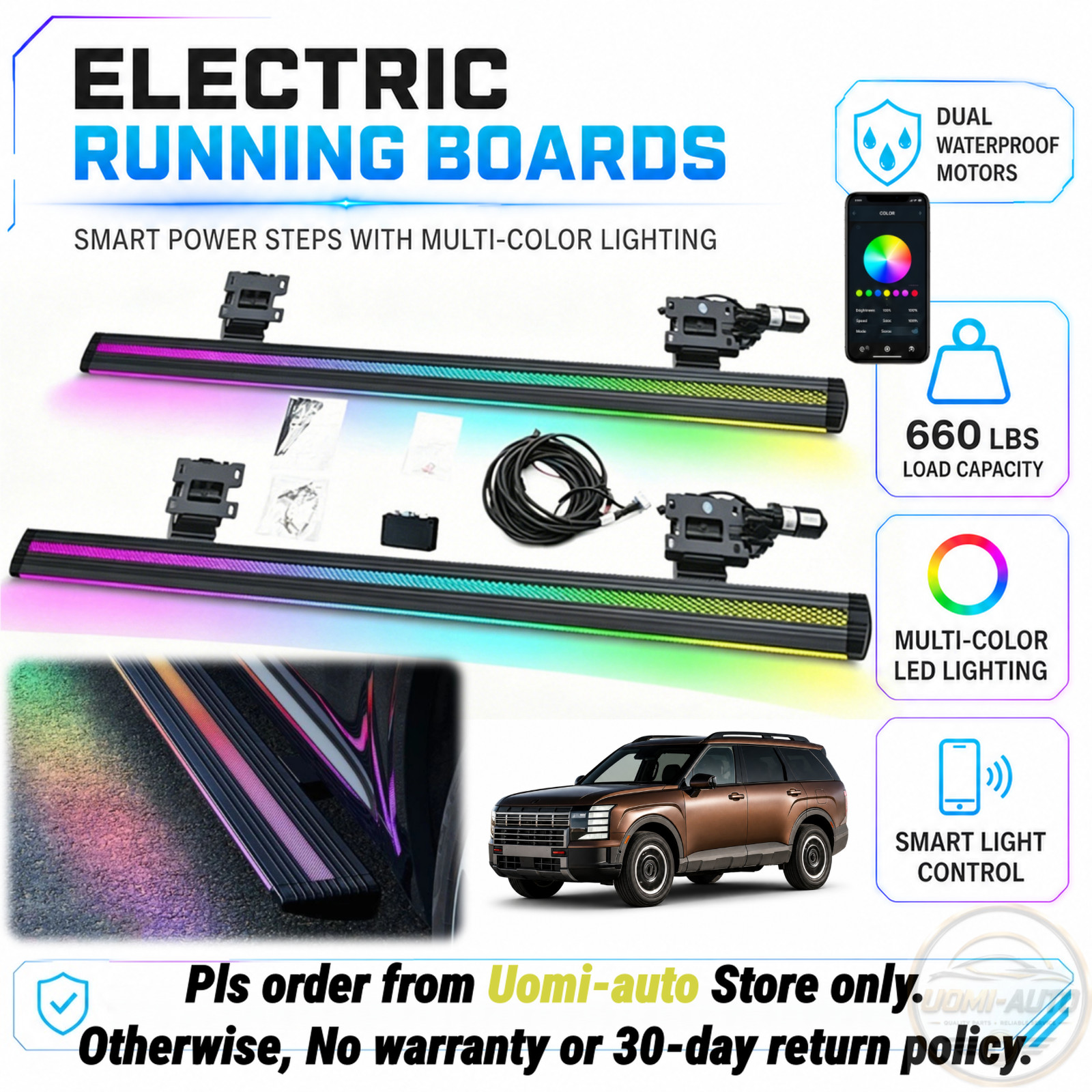 Power Running Board Fit for Hyundai Palisade 2026+ W Dual LED electric Side Step