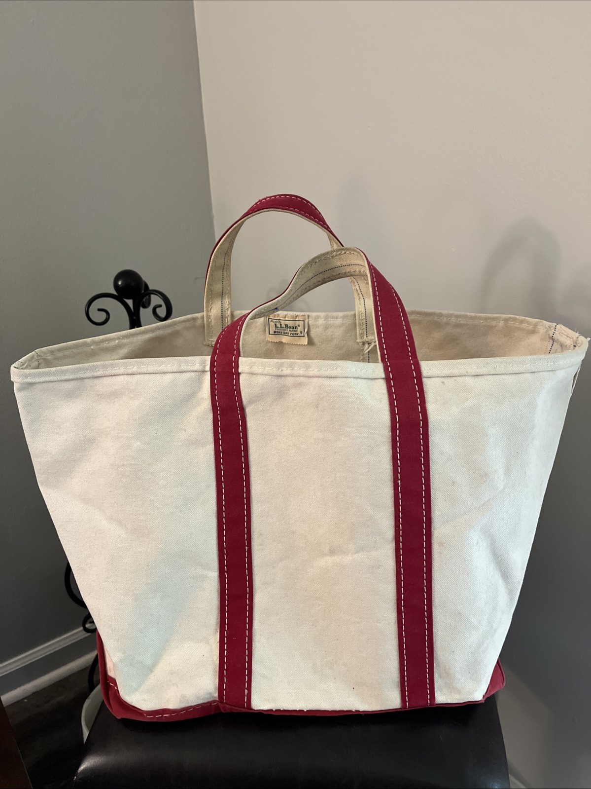 Vintage LL Bean Boat And Tote Natural Red Sawtooth Crinkle Vintage XL 21” Vintage LL Bean Boat And Tote Natural Red Sawtooth Crinkle Vintage XL 21”