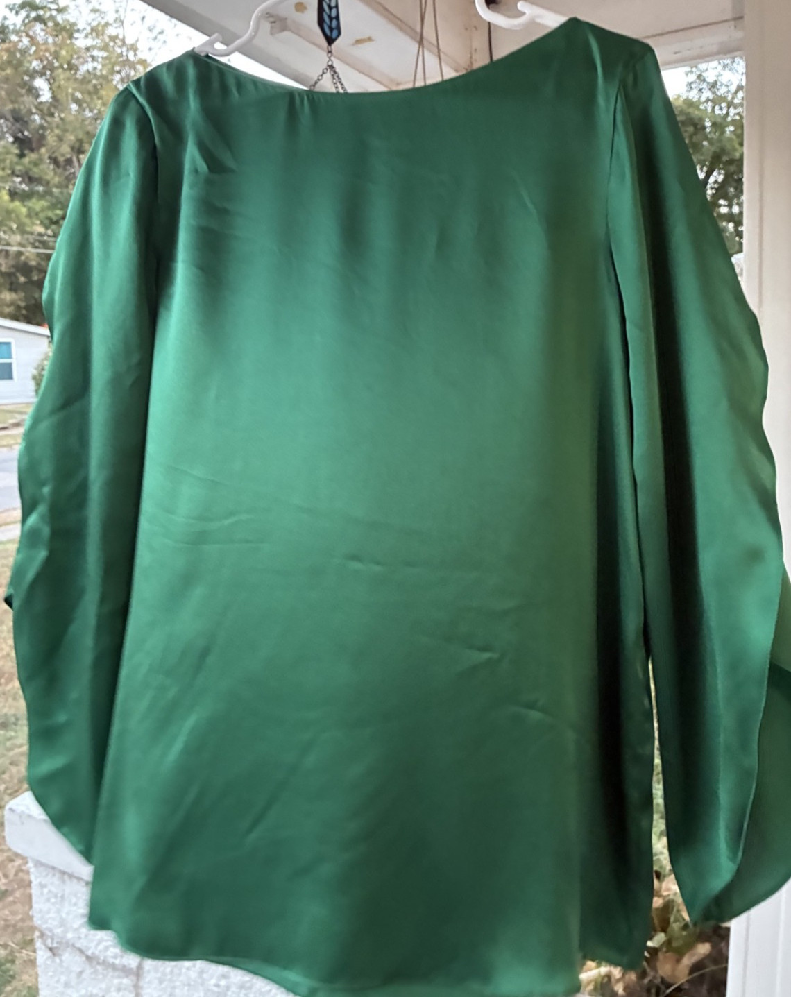 Talbots 100% Silk Forest Green Spilt Sleeve Blouse Pullover Size 10 NWT