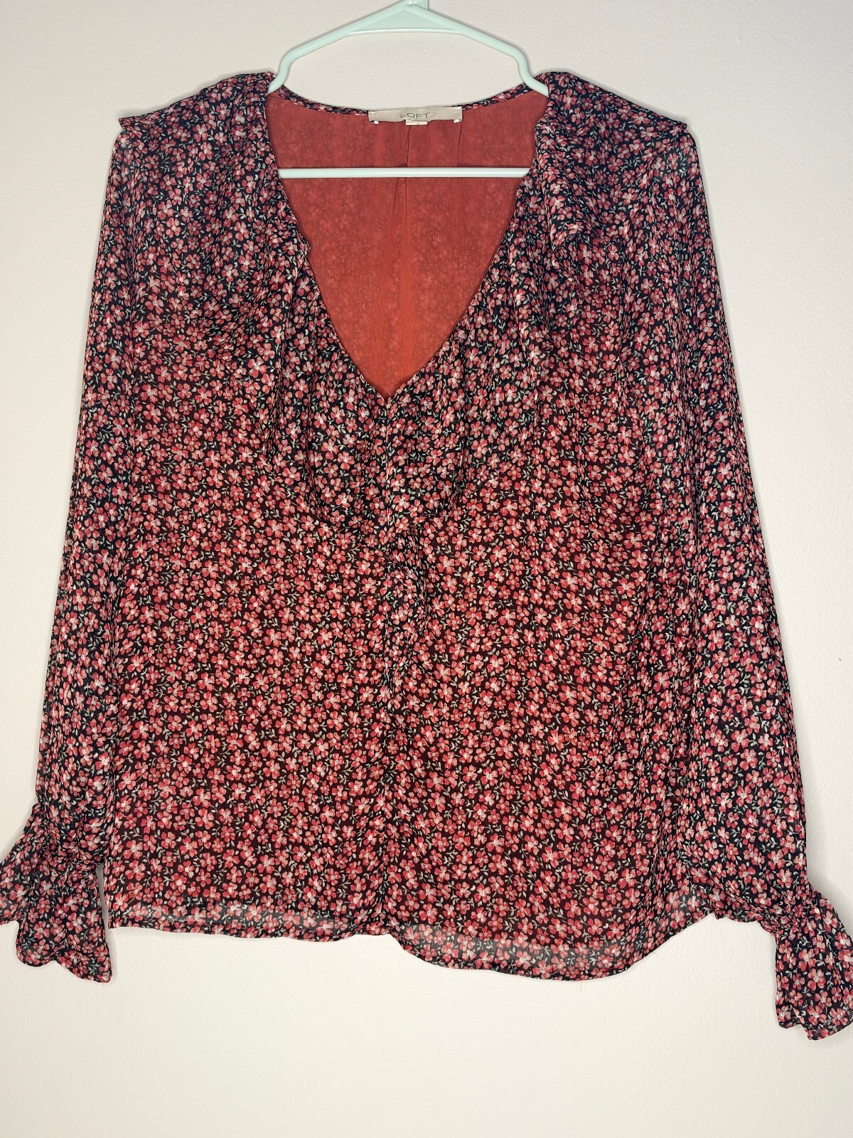 LOFT women\'s floral long sleeve blouse