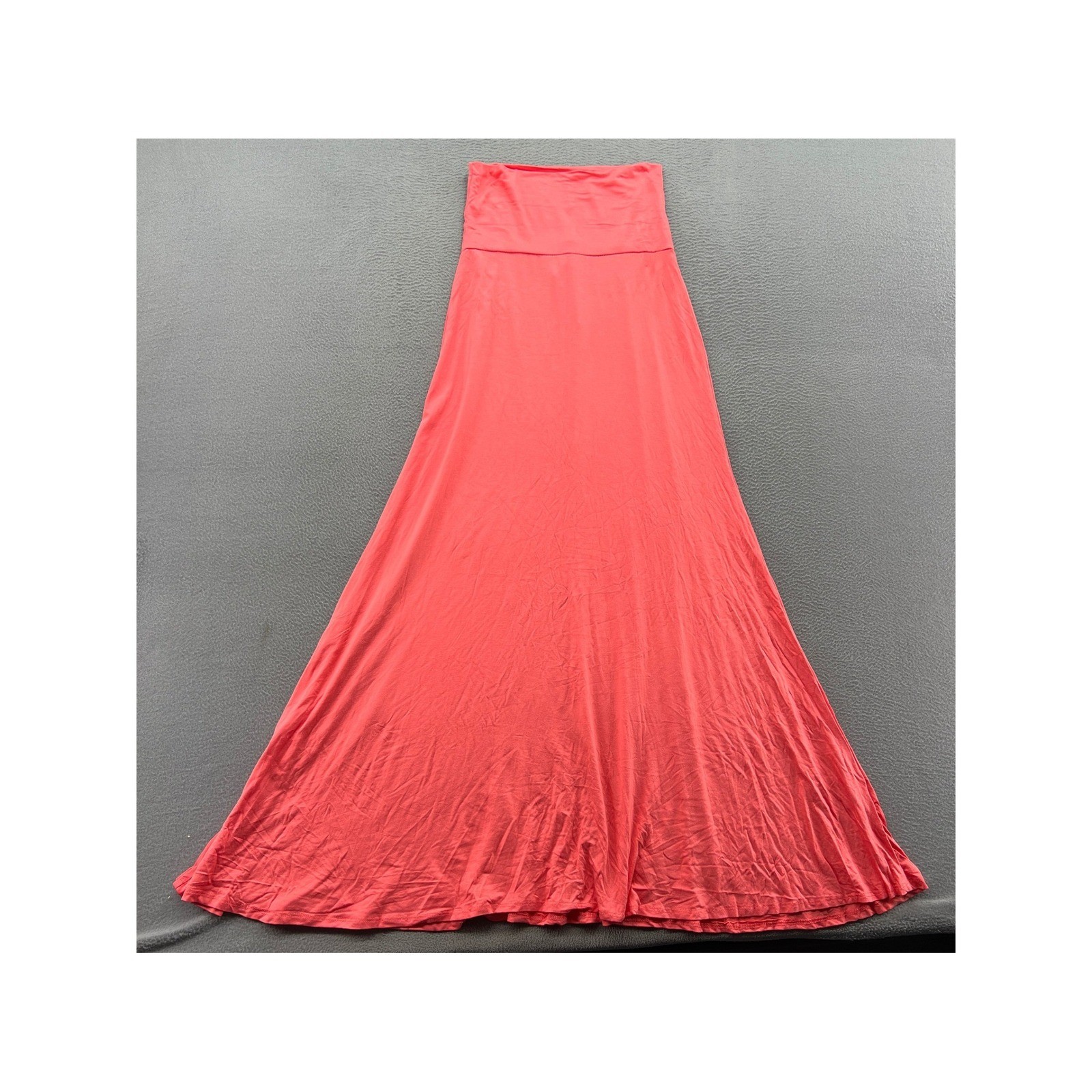 Fab\'rik Maxi Skirt Womens Small Coral Pink Fold Over Waist Jersey Knit USA Made Fab\'rik Maxi Skirt Womens Small Coral Pink Fold Over Waist Jersey Knit USA Made