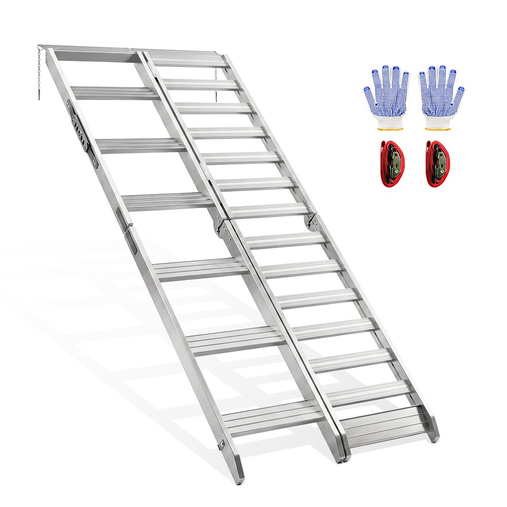 VNN Aluminum Motorcycle Ramp with Walking Step 1100 LBS Loading Ramp Slivery 1PC
