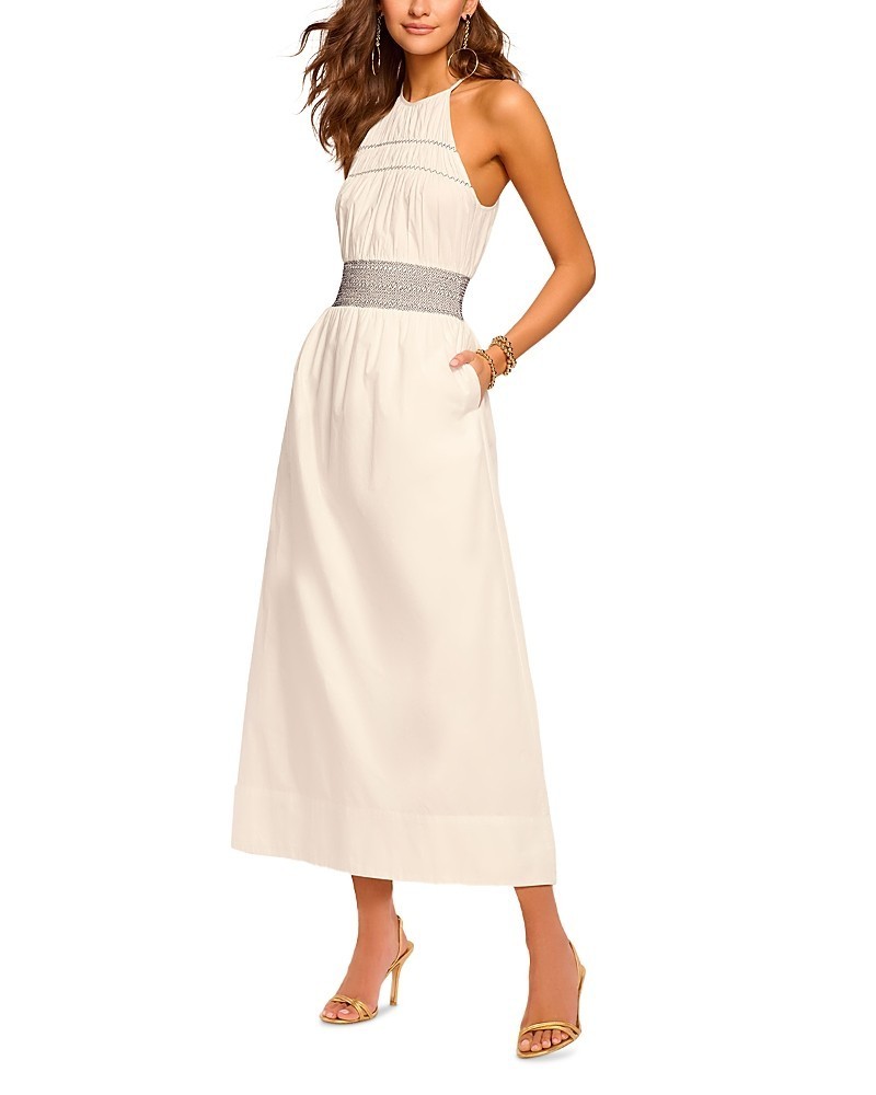 Ramy Brook Melanie Midi Smocked Dress Women\'s M White/Black Hook & Eye Closure