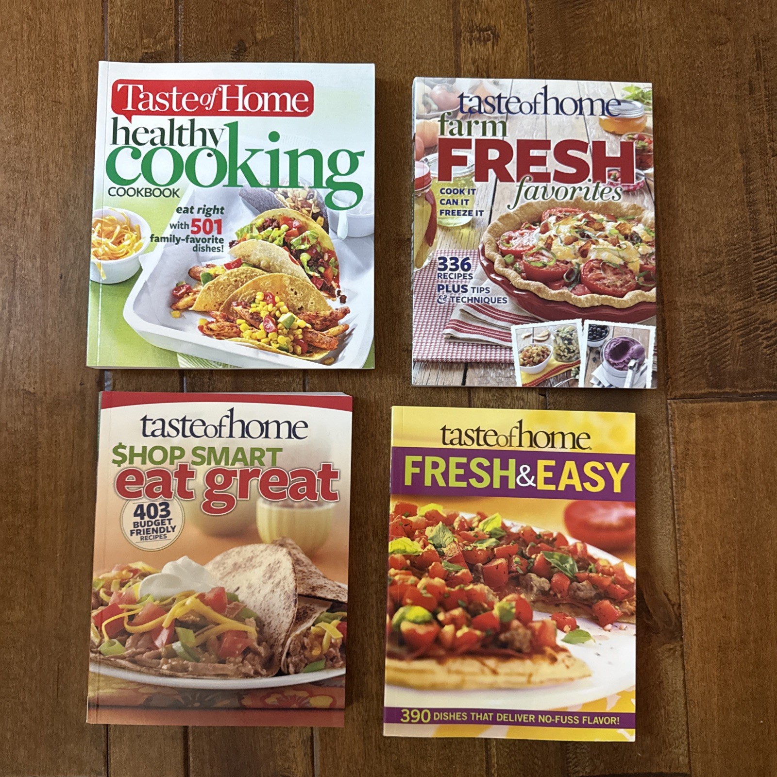 4- Taste of Home Cookbooks  Healthy Cooking, Farm Fresh, Eat Great, Fresh & Easy