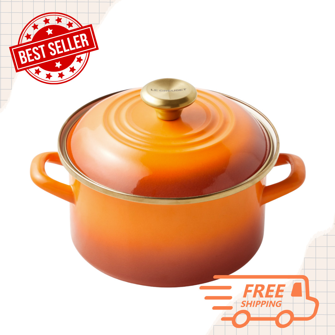 [FASH SALE] Le Creuset 4-Qt Enameled Steel Stockpot Persimmon Gold NEW