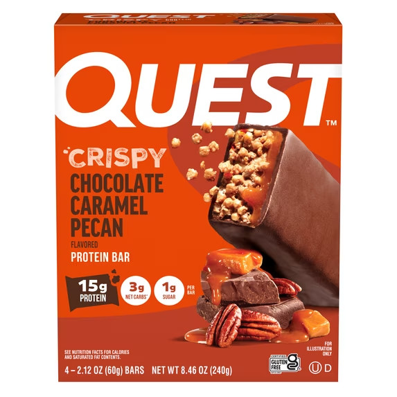 Quest Crispy Hero Protein Bars Chocolate Caramel Pecan Keto Low Carb 4 Ct