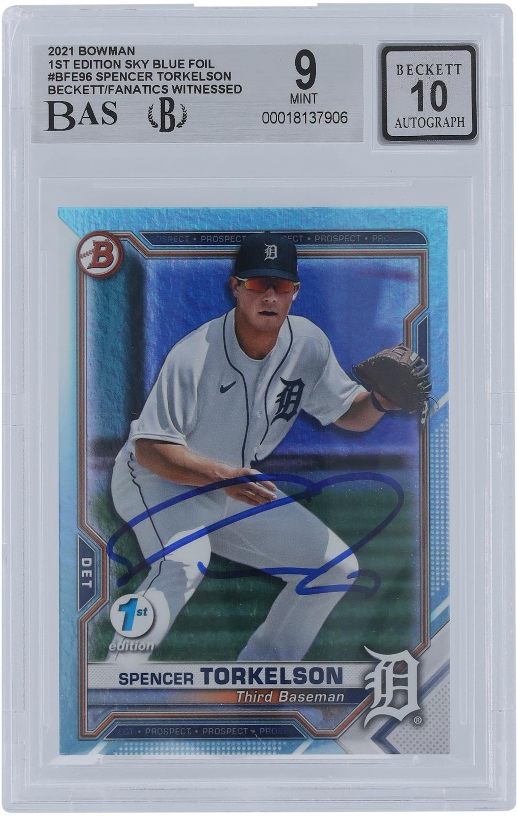 Spencer Torkelson Tigers Signed 2021 Bowman 1st Edition #BFE-96 BAS 9/10 Card