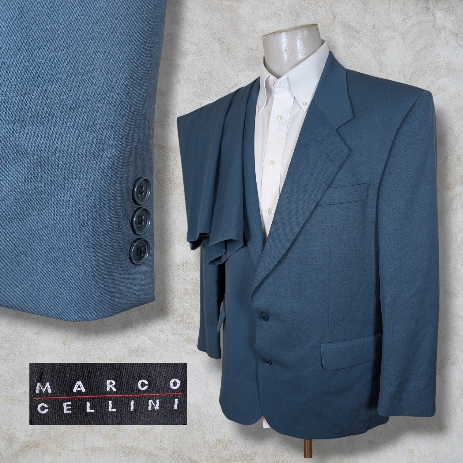 Vintage Marco Cellini 2 Piece Suit Mens 44R Pants 38x30 Solid Green Blue Wool Vintage Marco Cellini 2 Piece Suit Mens 44R Pants 38x30 Solid Green Blue Wool