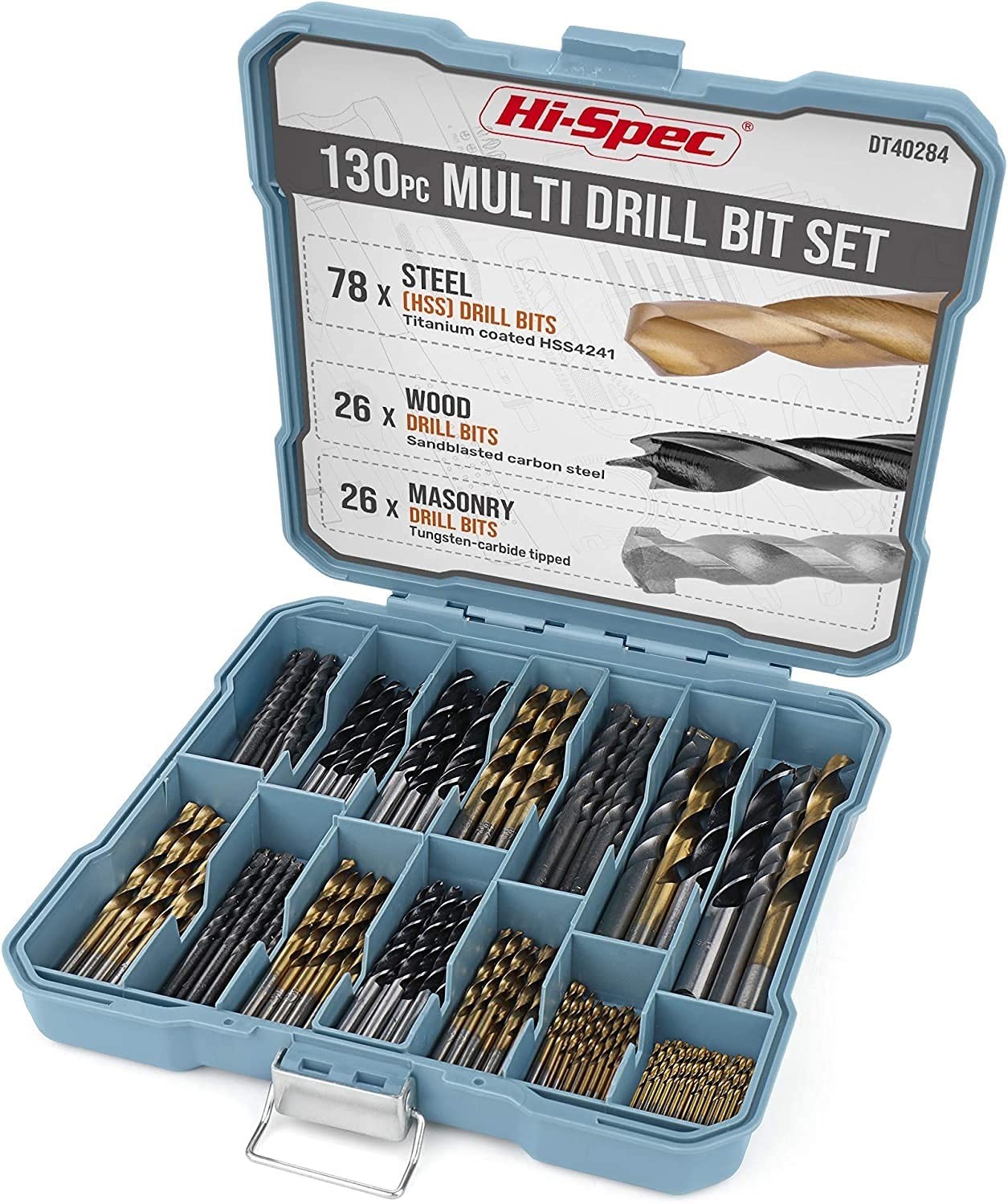 Hi-Spec 130pc SAE Drill Bit Set HSS Titanium Bits for Metal Wood Plastic