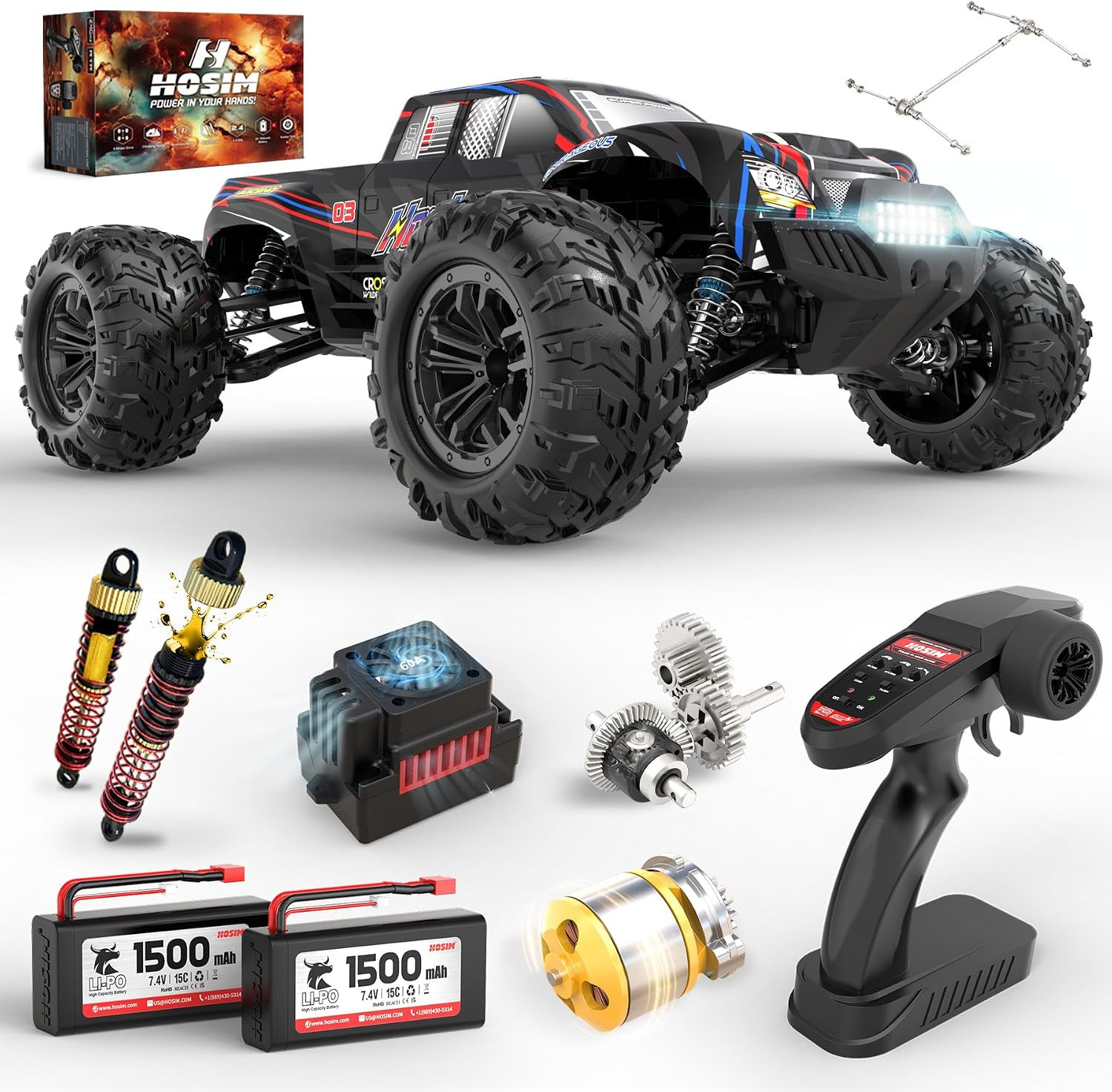 Hosim 1:10 Brushless RC Cars for Adults & Boys, 60+ KMH Big Remote Control Car,