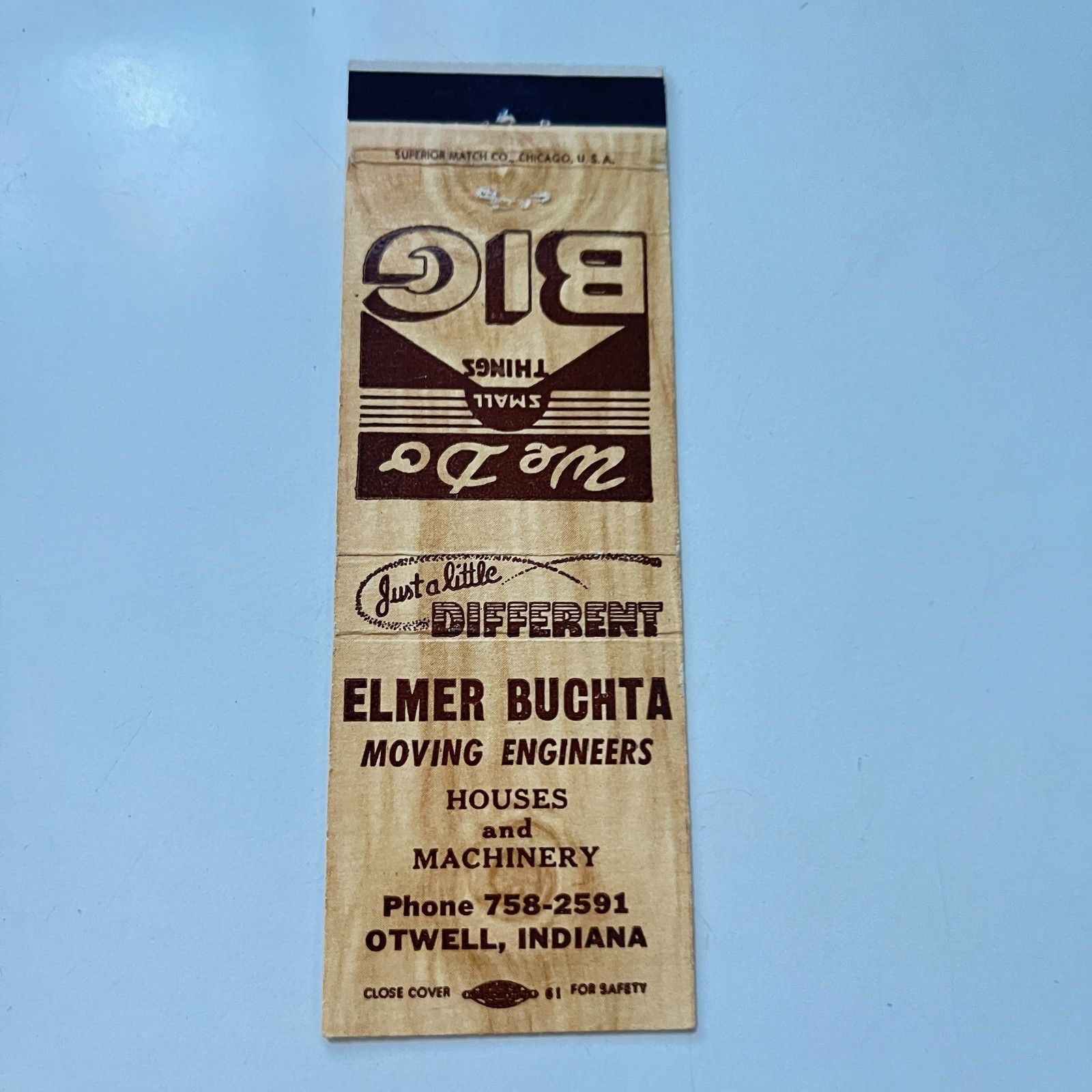 Elmer Buchta Moving Engineers Otwell IN Vintage Matchbook Cover 4MB102-4 Elmer Buchta Moving Engineers Otwell IN Vintage Matchbook Cover 4MB102-4