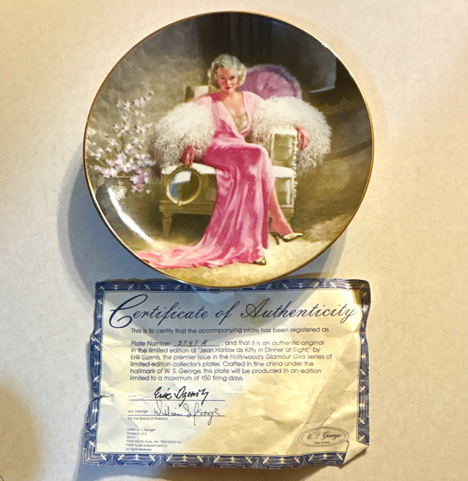 W.S. George Hollywood Glamour Girls Jean Harlow Porcelain Plate 8.5\