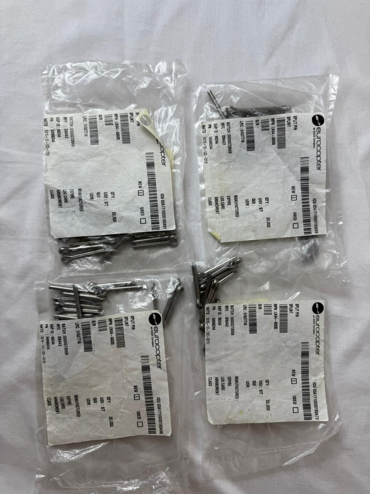 80 Eurocopter LN94-40030 Split Pins Aircraft Part 4 bags of 20 each