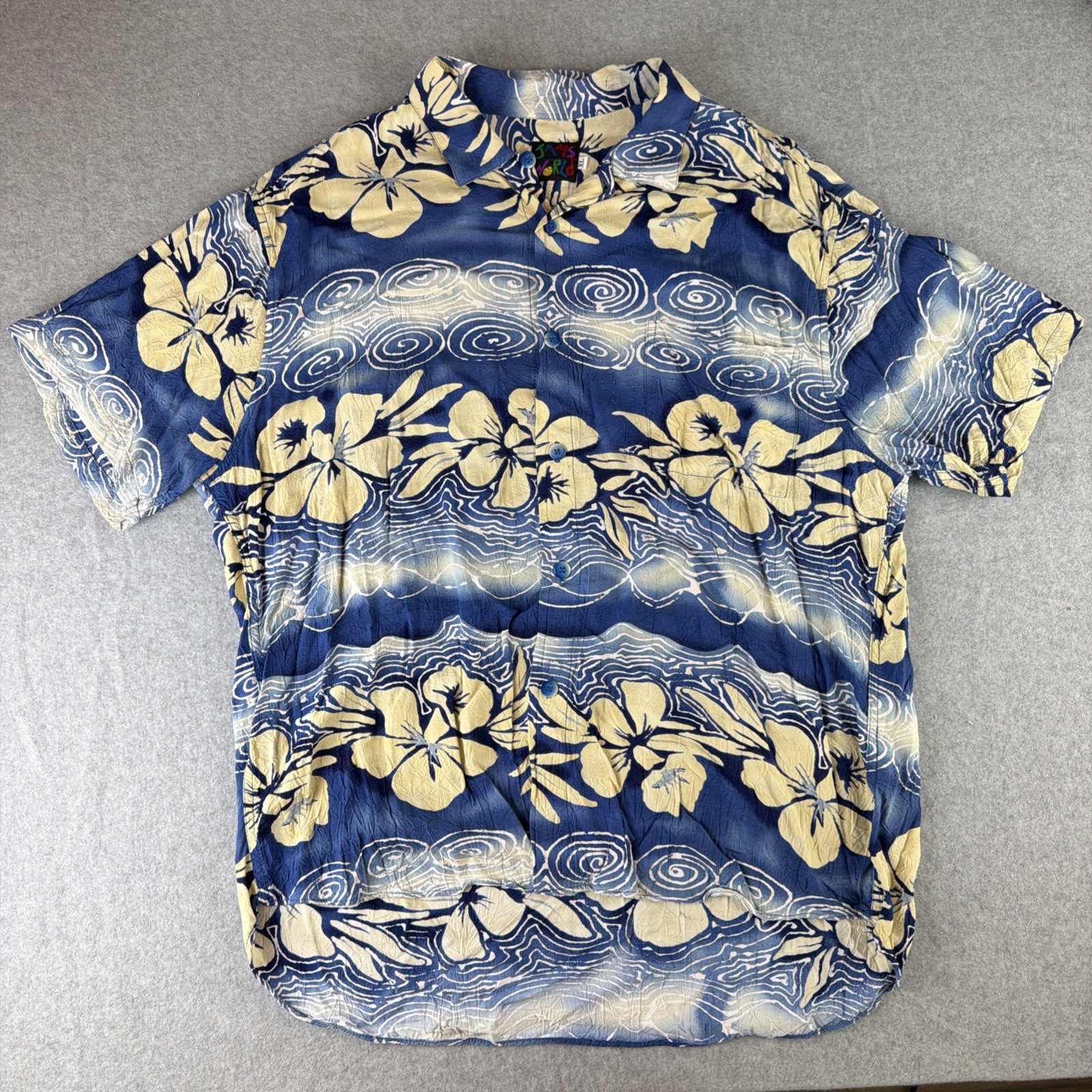 Vinatage Jams World Men’s Hawaiian  Short Sleeve Button Down Floral Shirt XL