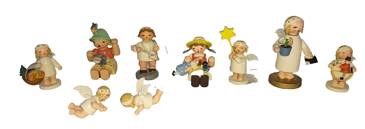 VINTAGE WENDT KUHN ERZGEBIRGE WOODEN ANGEL FIGURINES LARGE LOT $109.99