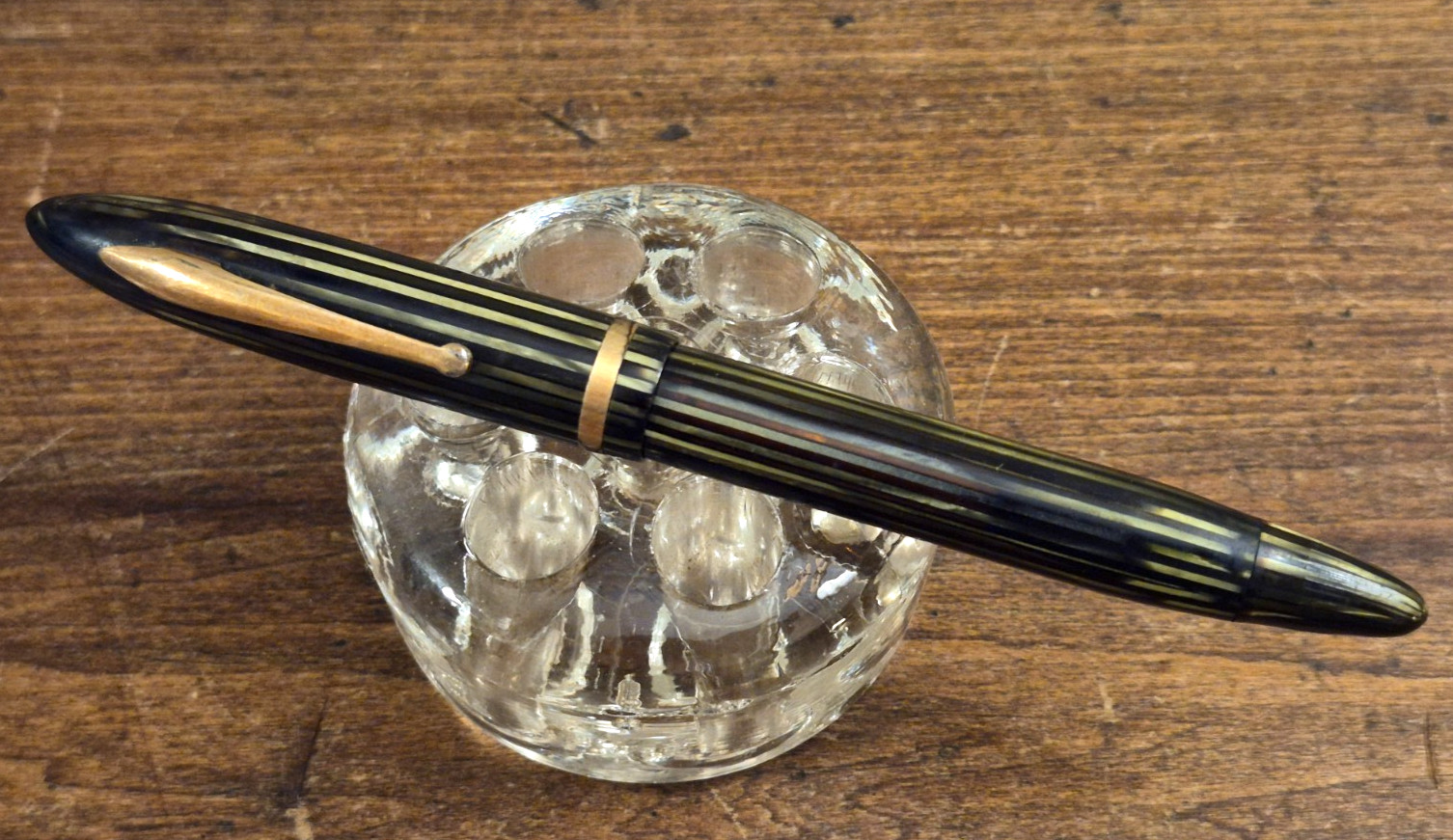 Vtg Sheaffer Balance? Craftsman? Fountain Pen Feather Touch 5 Nib Grn/Blk Stripe Vtg Sheaffer Balance? Craftsman? Fountain Pen Feather Touch 5 Nib Grn/Blk Stripe