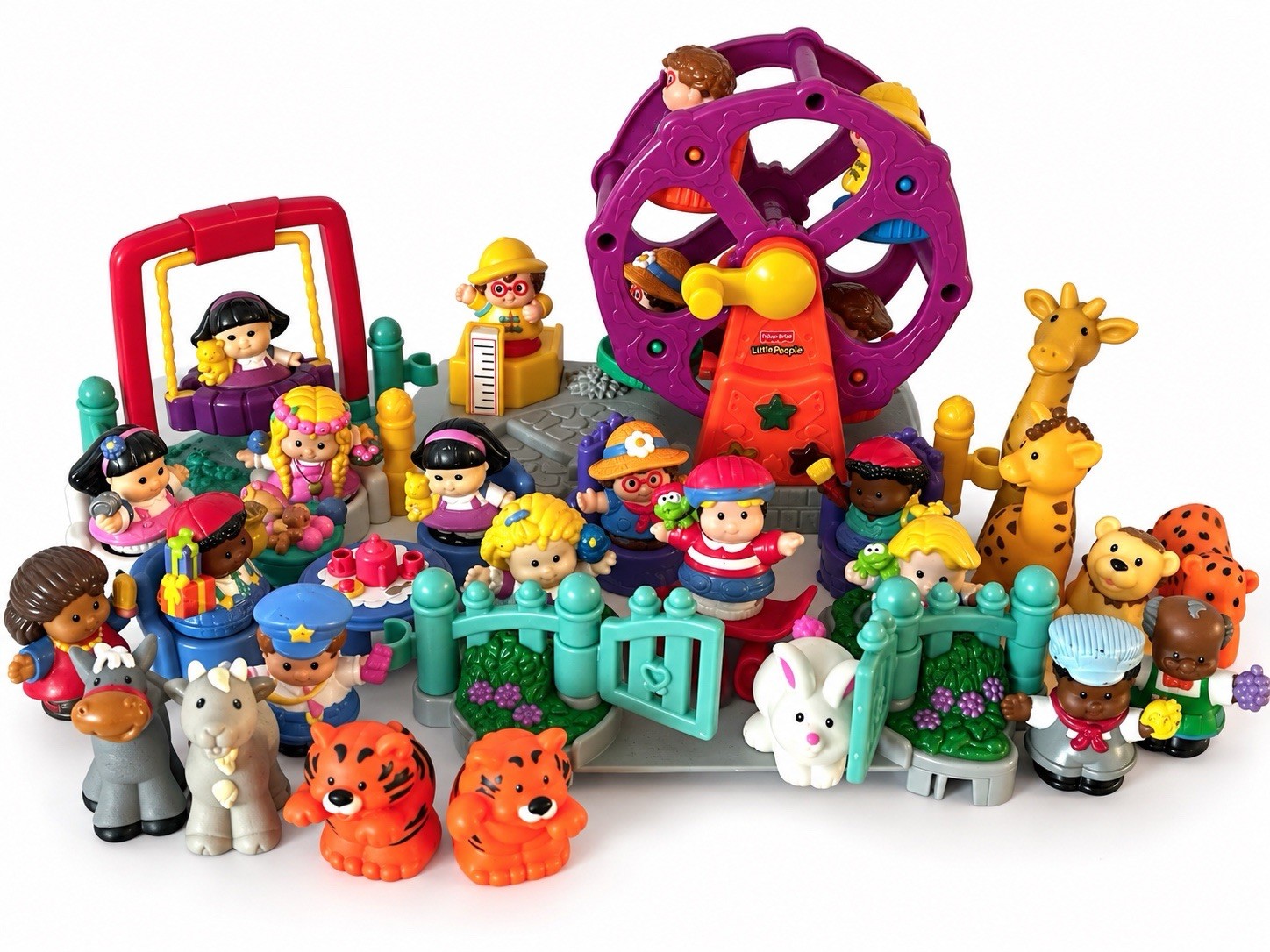 Mix Lot 38 PC VTG Fisher Price Little People Ferris Wheel Gate Table Chairs Zoo